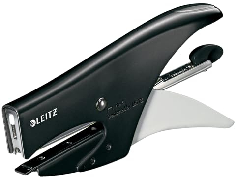 Leitz Cucitrice a pinza, Capacità 15 fogli, Design ergonomico in metallo, Include punti, Gamma WOW, 55472095 - Nero