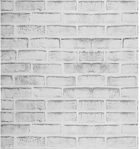 FENTIS Blanc Rustique Gris Papier Peint Brique Gris Auto-Adhésif Une Fiche de Contact Film Vinyle Décoration D'intérieur Peler et Coller Panneau de Mur D'éclaboussure Arrière Autocollants 44x1000cm