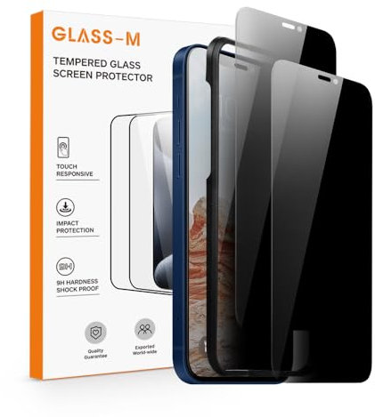 GLASS-M [2 Pack Privacy Screen Protector for iPhone 12 Mini, Private Anti-spy Tempered Glass with Easy Installation Frame, Full Coverage Scratch Resistant Screen Film