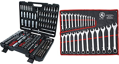 KS Tools 917.0795 1/4%22+3/8%22+1/2%22 Steckschlüssel-Satz, 195-tlg. & BGS Diy 1198 | Maul-Ringschlüssel-Satz | 25-tlg. | SW 6-32 mm | inkl. Tetron-Rolltasche | Gabelringschlüssel