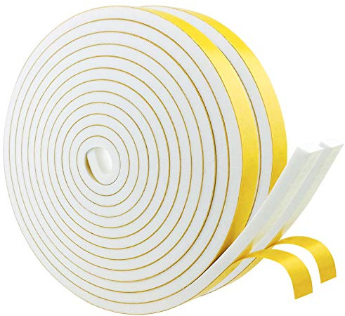 Storystore Joint Isolation pour Porte Fenêtre, Joint Adhésif en Mousse Caoutchouc, 2 Rouleaux 12mm(l) x6mm (H) x4m(L) Bande Caoutchouc Joint Isolation du Bruit Froid, Anti-collision, Antichoc, Blanc
