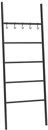 HOOBRO Scala Portasciugamani, Appendiabiti, Portasciugamano bagno, Scala Decorativa, con 5 movibili Ganci, 58 x 177cm, Stabile, Metallo, Facile da Montare, Nero EBK62CJ01