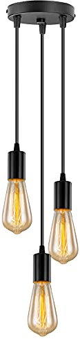 Licperron Black Industrial Pendant Light with 3 Lights,Vintage Farmhouse Hanging Light for Dining Room and Living Room