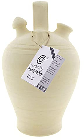 CERÁMICA RAMBLEÑA | Botijo de barro tradicional base vuelta de La Rambla (Córdoba) | 100% Hecho a mano | 1.5 litros | ECO | Plato NO INCLUIDO