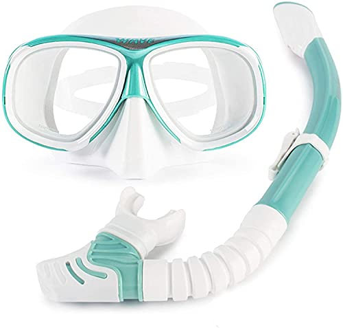 Tauchermaske Tauchbrille mit Anti-Fog-Objektiven volle trockene Schnorchel Set langlebige Anti-Nebel-Bequemlichkeit Komfortable Passform for Erwachsene geeignet LQHZWYC (Color : Green, Size : 350°)
