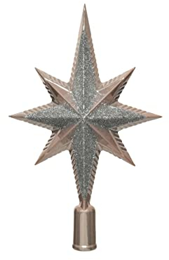 Christbaumspitze Kunststoff 25cm Stern mit Glitzer Weihnachtsbaumspitze rosa Silber