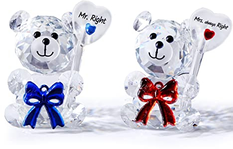 Wedding Gifts for Couple Mr and Mrs Gifts for Wife, Anniversary Double Bear Gifts for Couple K9 Crystal Glass Animal Wedding Ornaments