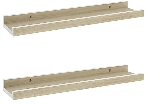 vidaXL 2X Wandregal Bücherregal Wandboard Schweberegal Hängeregal Dekoregal Freischwebend Regal Büroregal Wandablage Weiß Sonoma-Eiche 40x9x3cm