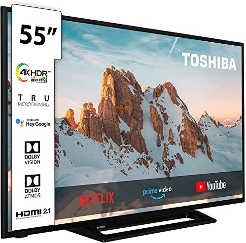 Toshiba 55UK3163DG Smart TV 55 Ultra HD, ALEXA integrado, HDR10, Dolby Vision, Dolby Atmos, Control voz, SAT, Bluetooth, comp. Hey Google.