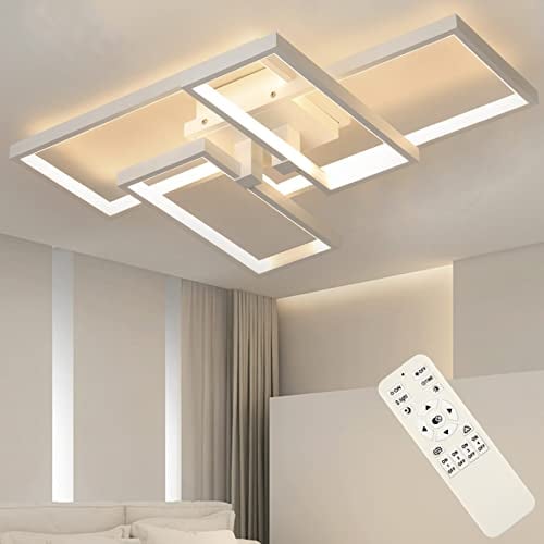Lihaian LED Deckenleuchte Dimmbar 52W Modern Deckenlampe mit Fernbedienung Weiß Wohnzimmerlampe Geometrisch Wandlampe Deckenbeleuchtung für Schlafzimmer Esszimmer Wohnzimmer Arbeitszimmer Flur Büro