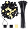 Base adesiva per fascette stringicavi, 100 pezzi 20 x 20 mm, autoadesivi e 100 fascette stringicavi, base adesiva per la gestione di tutti i tipi di cavi (nero)
