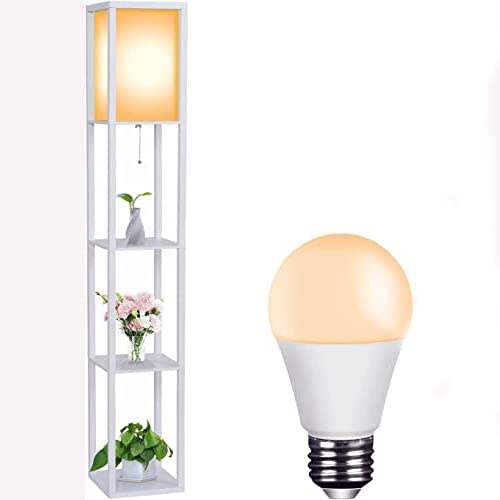 YU YUSING Stehlampe Stehleuchte Holz Regal, Stehlampe Wohnzimmer mit E27 Birne, Leselampe mit Holzregal 1,6m Innenbeleuchtung für Whonzimmer Schlafzimmer Büro mit Lampe, Weiß