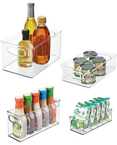 InterDesign iDesign 4-Piece Recycled Plastic Stackable Organiser Storage Bin Set with Handles for Kitchen, Fridge, Freezer, Pantry & Cabinet Organisation – Various Sizes, Clear