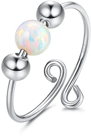 KALVICA 925 Sterling Silber Angst Spinning Ringe mit Perlen Verstellbar Anxiety Ringe Anti Stress Ringe Fidget Ringe Dekompressionsring Silber Ringe für Damen Männer