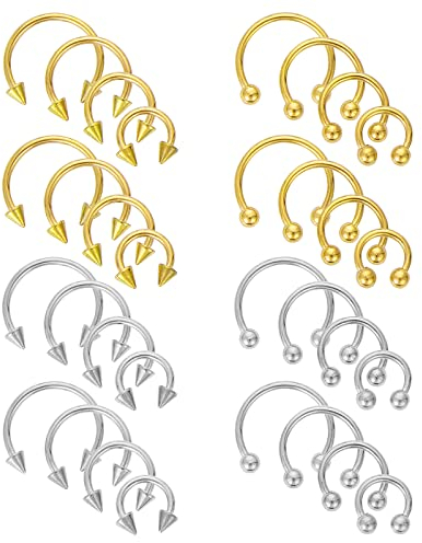 32 Stück Septum Piercing Hufeisenring Chirurgenstahl 16G Verschiedene Größen Septum Hufeisenohrringe Augenbrauenohrringe Creolen Lippenpiercing Ring Damen Hufeisen Piercing Herren