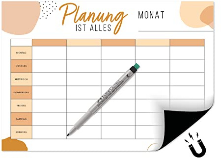 Primus Print - Magnetischer Familienplaner - Wochenplaner/Monatsplaner für den Kühlschrank - magnetisch & abwischbar - Whiteboard Kalender - Magnet Tafel (Motiv2)