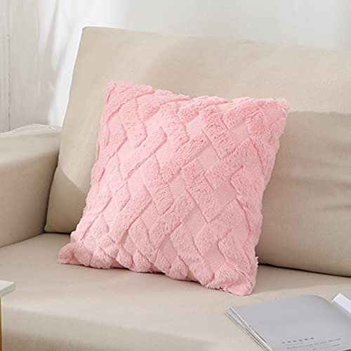 Wycian Housse Coussin Rose Pale, Taie D Oreiller Velours 45X45cm Carreaux Géométriques Polyester Unie Décor à la Maison Canapé et Lit 1 Pièce