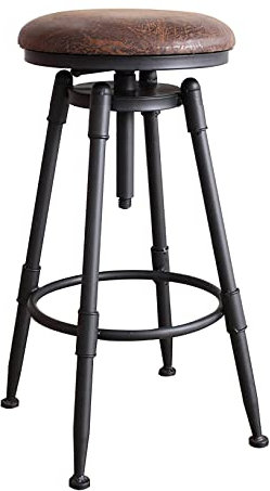 Taburete de Bar Vintage Industrial, Asiento de Isla de Cocina, Altura de Mostrador de PU Ajustable, Asiento Giratorio Tapizado Redondo para Cocina, Bistro, Taburete de Restaurante de Desayuno, Altura: