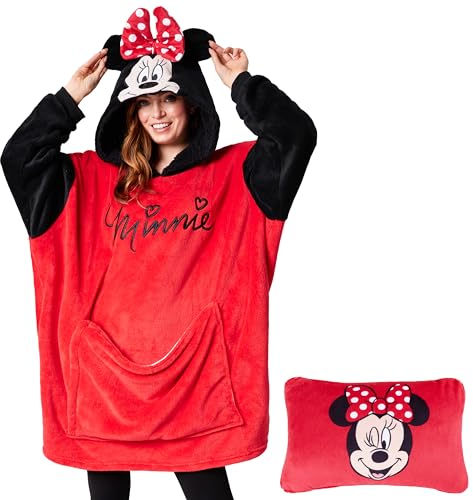 Disney Stitch Blanket Hoodie - Adults 2 in 1 Oversized Fleece Hoodie Baby Yoda Minnie Mouse - Stitch Gifts (Red Minnie)