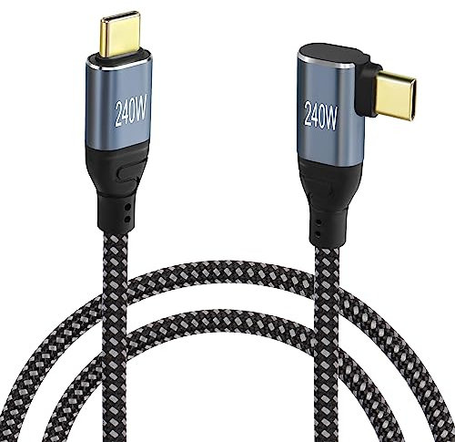GELRHONR Câble usb c 240w, câble de chargeur de type c à angle droit pd3,1 240w (48v5a) charge rapide, tressé en nylon, pour ordinateur portable, tablette appareils usb-c(Right Angle USB C 0.5M)