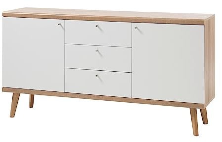 Sideboard weiß und Eiche Riviera Wohnzimmerschrank große Kommode Esszimmerschrank skandinavisches Design 160 x 83 cm Helge (Sideboard 2)