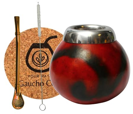 Gaucho Cebar Juego de calabazas naturales para té Yerba Mate | Taza de calabaza y pajita de acero inoxidable Bombilla Straw | Accessories, marrón
