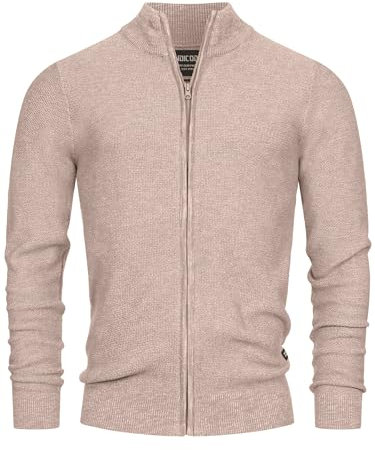 Indicode Herren INWestmoon Strickjacke mit Stehkragen | Fein-Strick Cardigan aus Baumwollgemisch Cornstalk, XXL