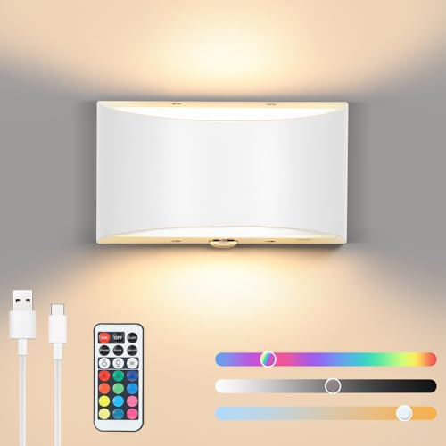 Lampop Wandleuchte Akku Innen Wandlampe Ohne Stromanschluss USB C Aufladbare Touch Control Fernbedienung 12 RGB 3 Helligkeit Magnetisch kabellose Wandlampe für Schlafzimmer Wohnzimmer Weiß