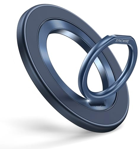 SYNCWIRE Magnetic Phone Ring Holder for MagSafe, Magnetic Cell Phone Grip Ring Stand Finger Kickstand with Two-Sided Magnetic Compatible with iPhone 15 Pro Max 14 13 12,Android, Blue Titanium