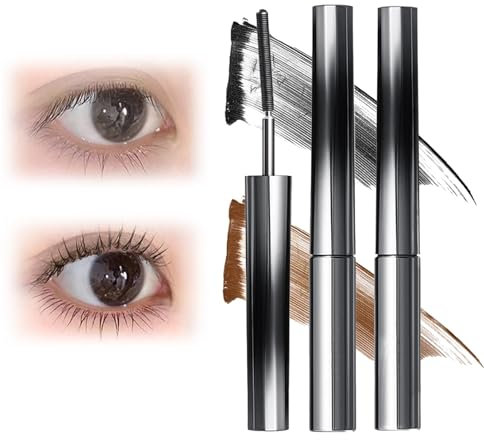 Just Doll Curling Iron Mascara, Just Doll Mascara, 3D Curling Eyelash Iron Mascara, Koreanische Mascara mit Metallstab, Mascara mit Metallstab, WaterProof, Non-clumping (Schwarz+Braun)