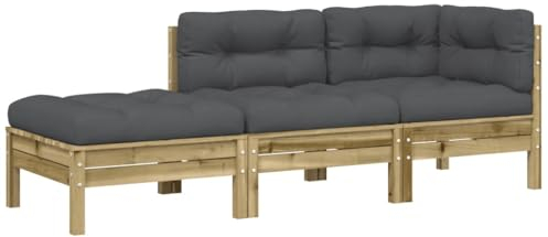 vidaXL Gartensofa 3-Sitzer, Modular Sofa mit Kissen Hocker, Gartensessel Ecksofa mit Lattenrost, Relaxsessel Lounge Sessel Gartenmöbel