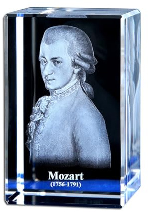 KGADRX Kristallstatue, 3D-gravierte Kristallornamente, Mozart-Kristall, Heimdekoration, Tischdekoration, Geschenk für Büro, Bücherregal-Dekoration