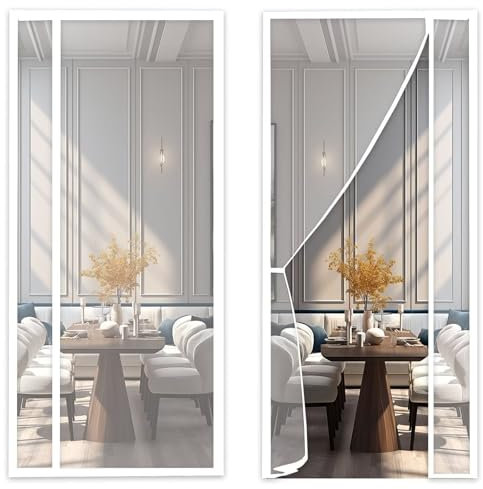 Magnetic Screen Door Fiberglass Mesh Sliding Door Screen with Magnets Full Frame Hook&Loop White, 70x260cm