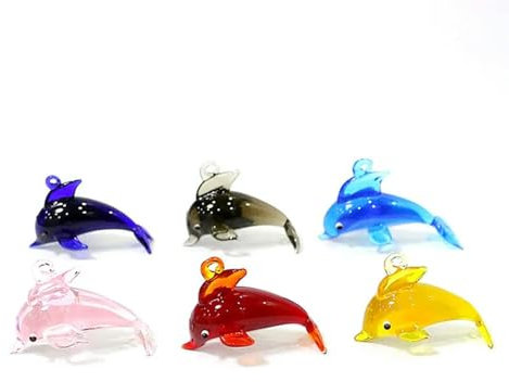 YUANGUIHUI 6 Stück Delphin Mini Figuren Glas Anhänger Aquarium Dekor Tier Ornamente Zubehör
