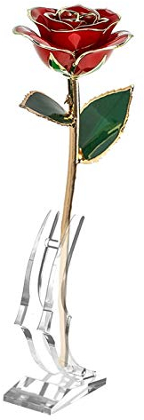 In Gold Getauchte Rose, 24 Karat Vergoldete Goldrosen. In Gold Getauchte Rose mit Sockel für die Hochzeit