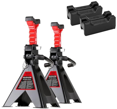HEYNER® Unterstellbock 2er Set mit Gummiauflage und verstärkter 3in1 Gummiauflage Hubhöhe 300-444 mm TÜV/GS-Zertifiziert Traglast 3t Stützbock Stützfuß 10-Fach Höhenverstellbar