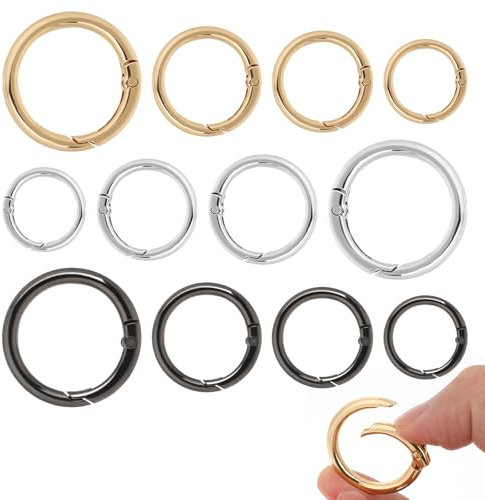 COMNICO Spring O Rings, 12 Pcs Key Ring Metal Round Snap Clip Hooks Heavy Duty Spring Keyrings Buckle DIY Craft Supplies for Keychain Handbag Bags Belts Purse Jewelry Making