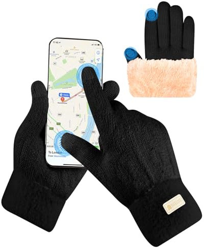 SUTIYO Handschuhe Damen Winter mit Fleece Gefütterte Touchscreen Warme Winterhandschuhe Thermo Strickhandschuhe für Laufen Sport (Schwarz)