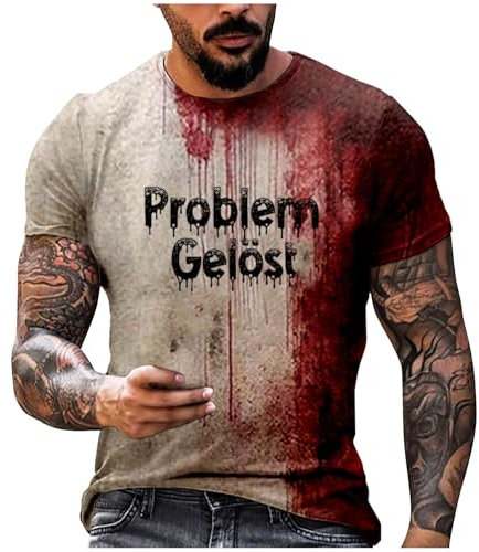Problem Gelöst Halloween T-Shirt Herren Blutflecken Druck Rundhals Hemd Große Größen Entsetzen Stil Kurzarm Oberteile Männer Mode Casual Top Interessant Festival Freizeithemd