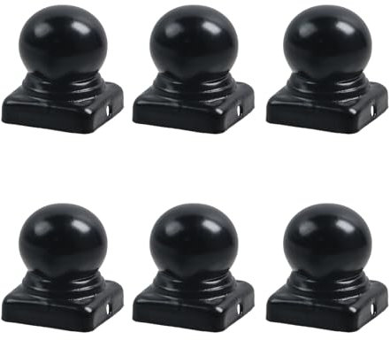 MY MIRONEY 6 schwarze Zaunpfostenkappen mit Kugelkuppel, Hardware-Zaundeck-Pfostenabdeckungen, Metall-Kugelpfostenkappe mit Schrauben für 4 x 4 cm quadratische Pfosten