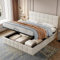 Merax Double bed frame with Storage, 4ft6 Double Upholstered Bed, Ottoman Lift Storage Bed Frame with Gas List End Opening Wooden Slats, Velvet Fabric (No Mattress), Beige+Velvet/135CM*190CM