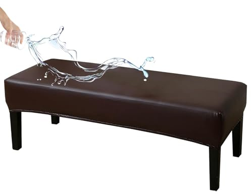 ZRCYXDW PU-Leder Bezug für Esszimmer-Bank-Tiefer Kaffee-180cm(70.9in) | Elastischer Wasserdichter Bank-Schonbezug mit Bändern, Abnehmbarer Rechteckige Möbel Schutzhülle für Wohnzimmer