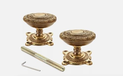 AB Hardware Aged Solid Brass Floral Ornate Oval Rim Mortice Door Knobs Knob Pair