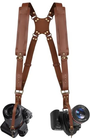 Bebaimis Leather Camera Harness for 2 Cameras,Dual Camera Harness Strap for Two Cameras,Dual Shoulder Leather Camera Strap,Multi Double Camera Gear for DSLR/SLR,Camera Harness for Photographers,Brown,