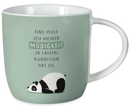 Grafik-Werkstatt Kaffeetasse mit Spruch 300 ml Porzellan Tasse Müdigkeit, Weiß