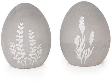 Logbuch-Verlag 2 Ostereier Deko Eier aus Beton grau weiß Blumen 7 x 9 cm Figuren Ostern Geschenk