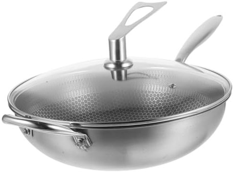 GREENADSCAPE Olla Wok de Gran Capacidad con Tapa Y Diseño de Panal para Cocinas de Gas Eléctricas Y de Inducción