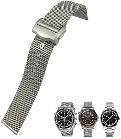 IORUYB 19 mm 20 mm Edelstahl-Armband für Omega Seamster Diver 300 Uhr 007 Armbänder aus silbernem Metallgewebe mit Faltschließe
