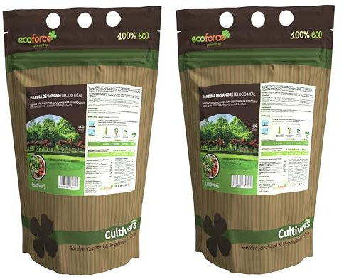 CULTIVERS Farina di sangue di 2x1 kg. Concime ecologico ad alto contenuto di azoto, ferro emico e materia organica. Fertilizzante naturale Attivatore di crescita per colture