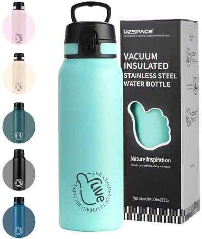UZSPACE Botella para niños de acero inoxidable, 700 ml, termo de doble pared con tapa, cierre de un clic, a prueba de fugas, botella de agua de metal para niñas y niños, para universidad, escuela